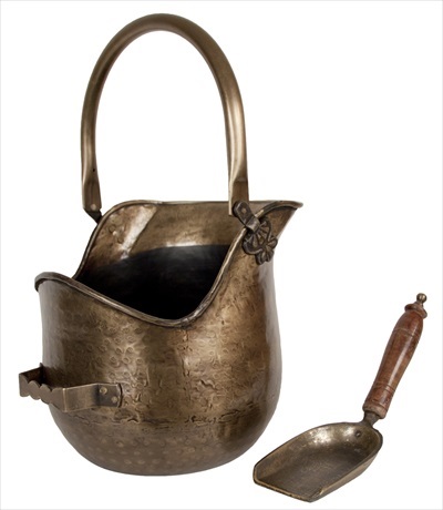 Bucket With Shovel Antique Brass Finish
